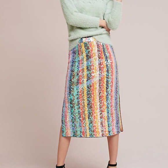 NWT🌸Anthropologie Sequined Palette Midi Skirt - Picture 3 of 5